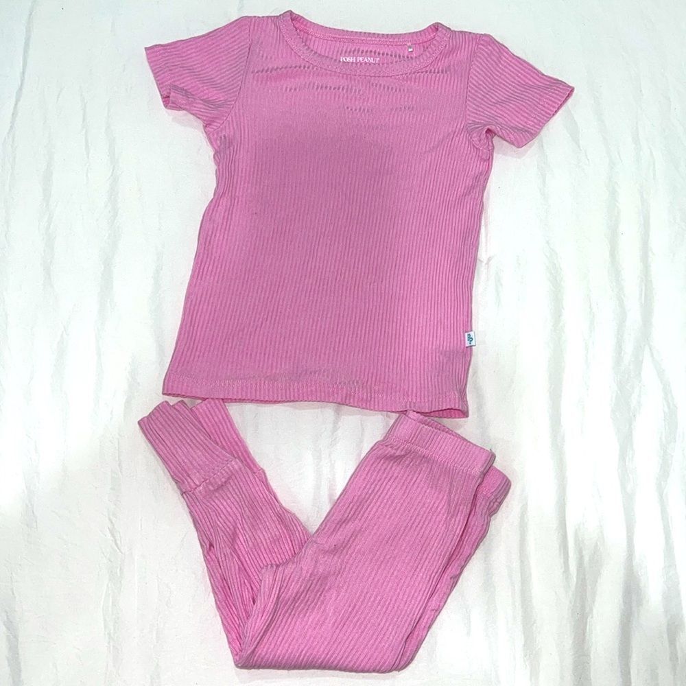 POSH PEANUT PINK RIBBED CLASSIC PJ SET 12/18M